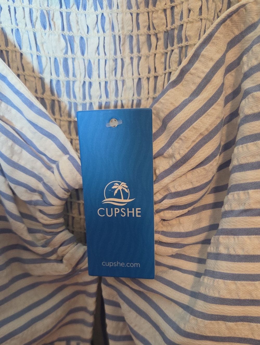 Cupshe Marigold Blossom Striped Romper In Blue & White Size Medium - Picture 13 of 16